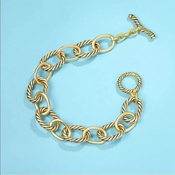 14K Gold Plated Rope Chain Link Bracelet - Picture 2 of 3